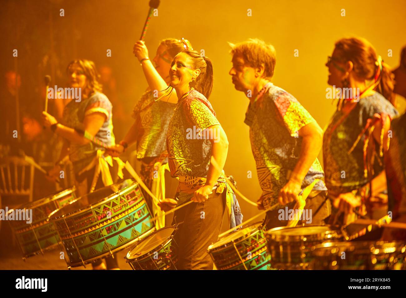 `Drummers performing at a corporate event Stock Photo Alamy